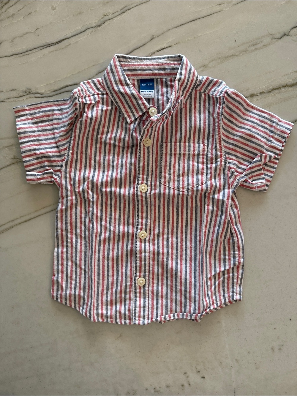 Toddler Old Navy Red & Blue Striped Short-Sleeve Button-Up Shirt